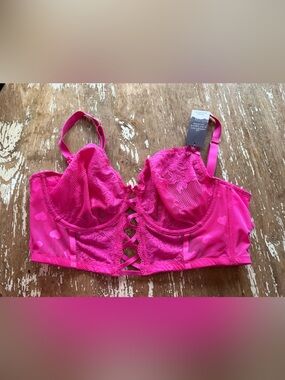 NWT Cacique Longline Heart detail Hot Pink Bra